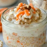 carrot cake overnight oats in jar with toppings