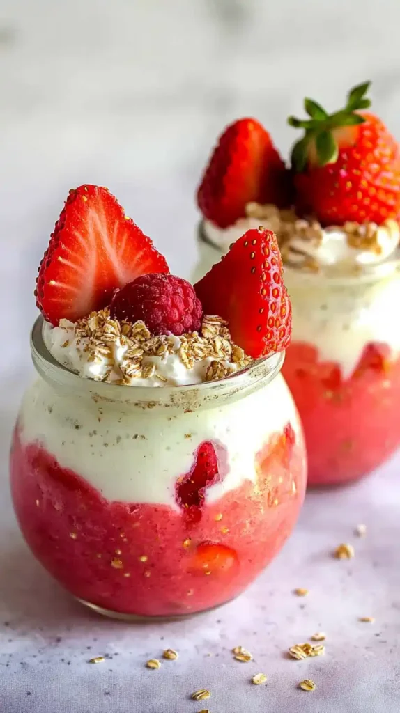 Ingredients for strawberry cheesecake overnight oats