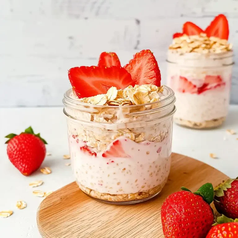 strawberry chocolate overnight oats in mason jar